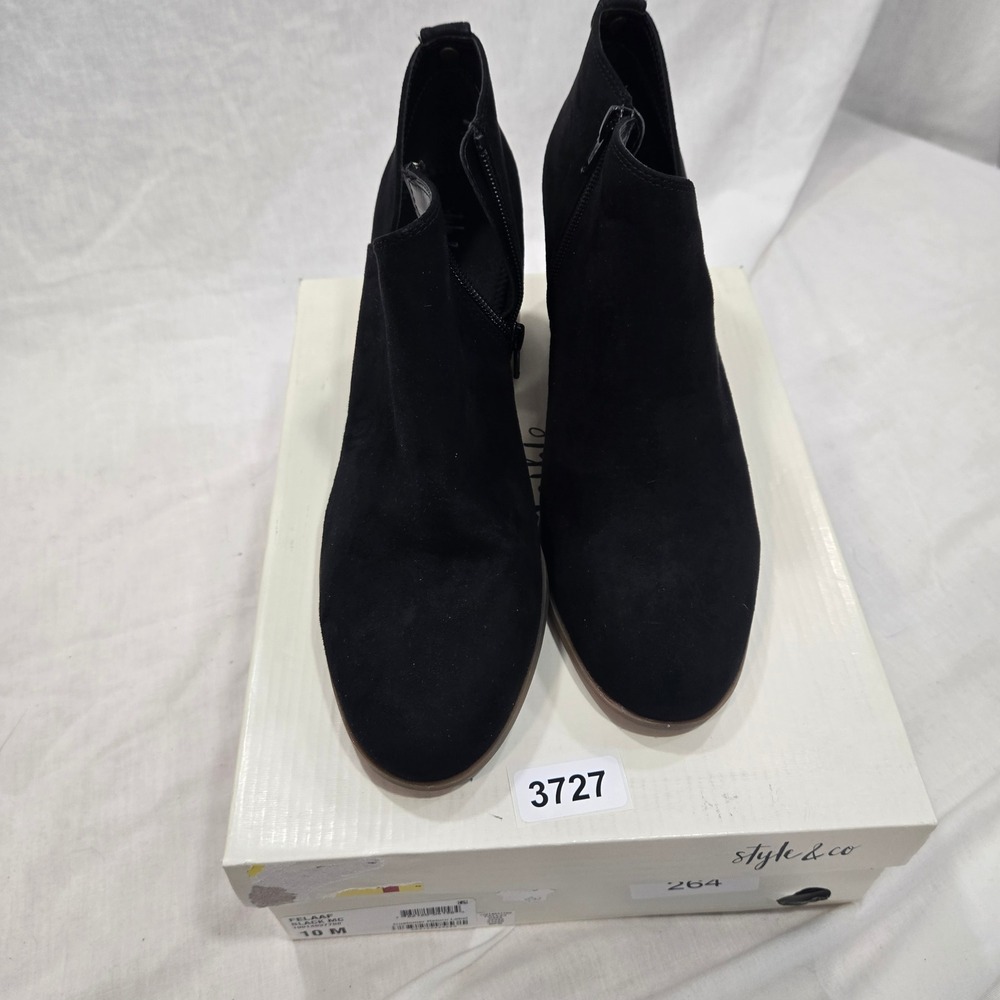 Style Co Black Felaaf Ankle Boots Women's Size 10 M Block Heel Side Zip
